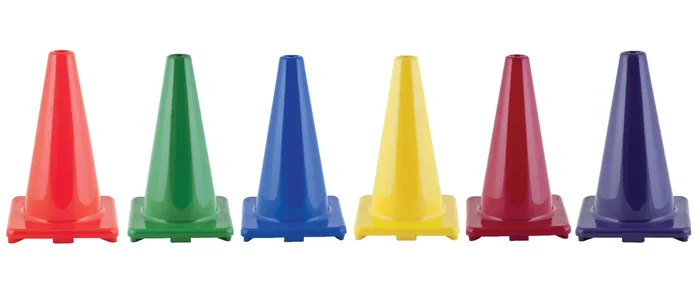 Set of 6 18″ Heavy Duty Sports Cones | Multicolored Weatherproof Vinyl