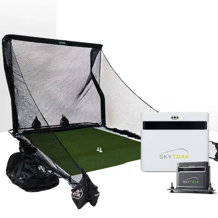 SkyTrak+ Golf Launch Monitor Home Net Studio with The Net Return Premium Hitting Net Package
