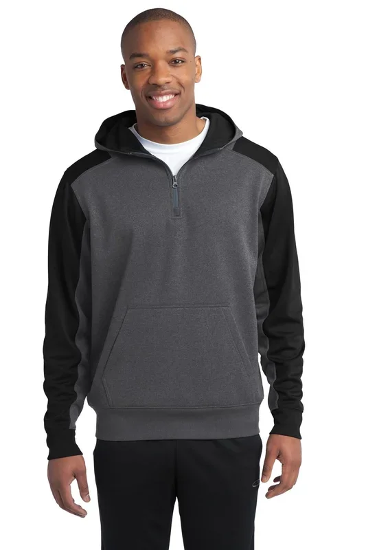 Sport-Tek Men’s Tech Fleece Colorblock 1/4-Zip Hooded Sweatshirt