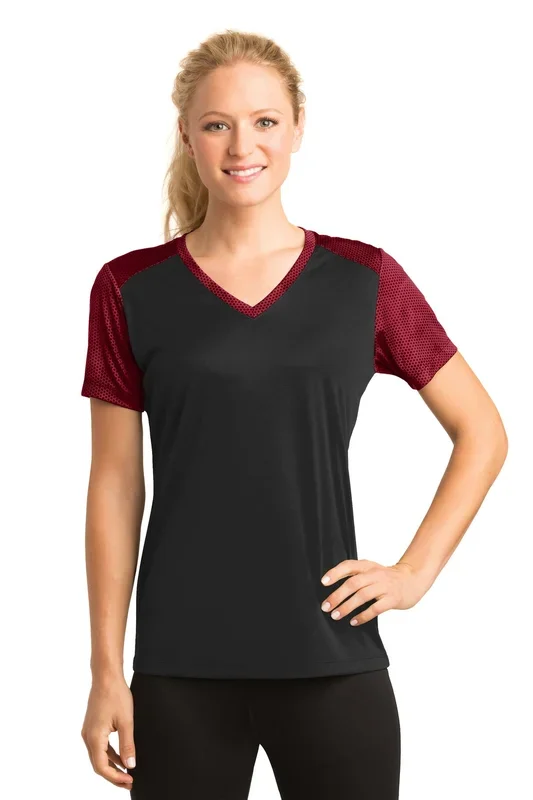 Sport-Tek Women’s CamoHex Colorblock V-Neck Tee LST371