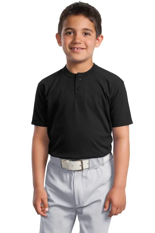 Sport-Tek Youth Short Sleeve Henley. YT210