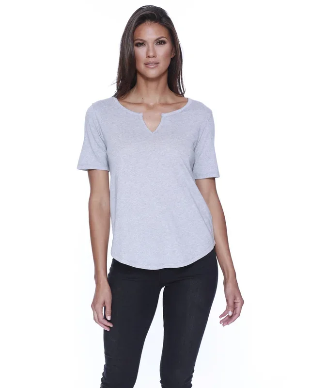 StarTee Ladies’ Cotton/Modal Slit V-Neck