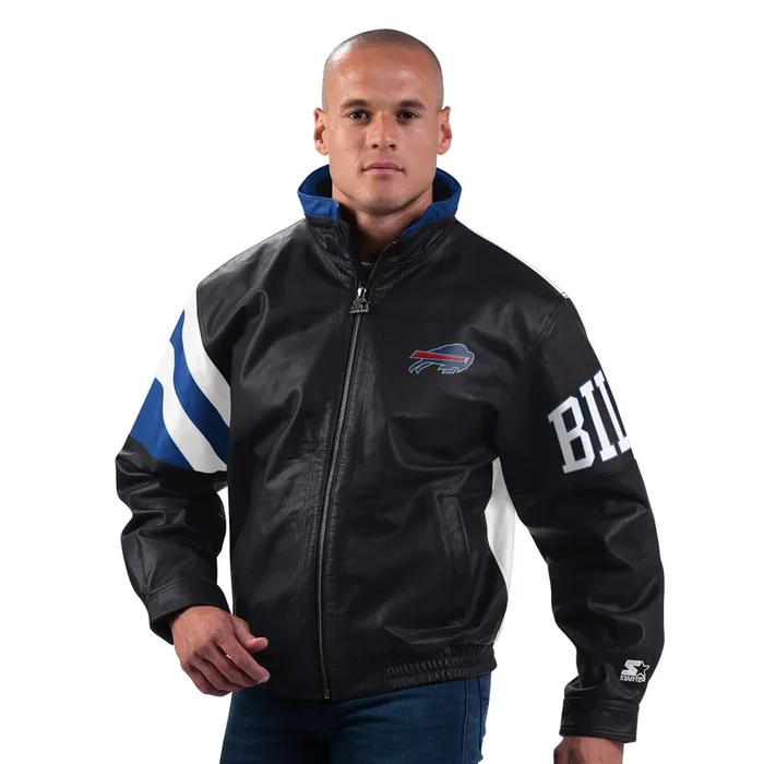 Starter Men’s Buffalo Bills Cow/Leather Jacket – Black/White