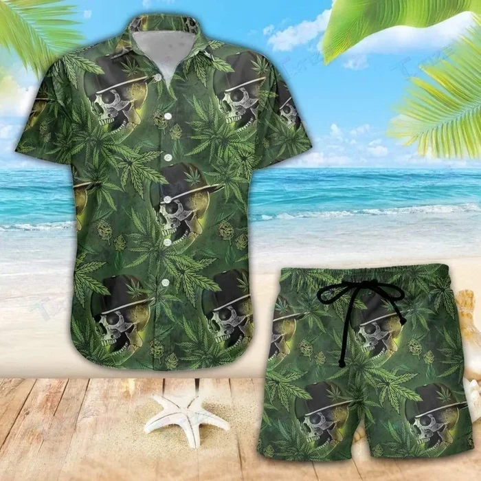 Stoner Skull Smoke Weed Hawaiian Shirts Swim Trunks Beach Shorts- For men and women – Fanshubus – Fanshubus.com