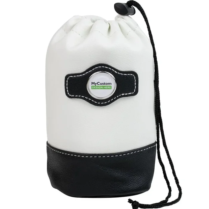 Synthetic leather drawstring pouch – White