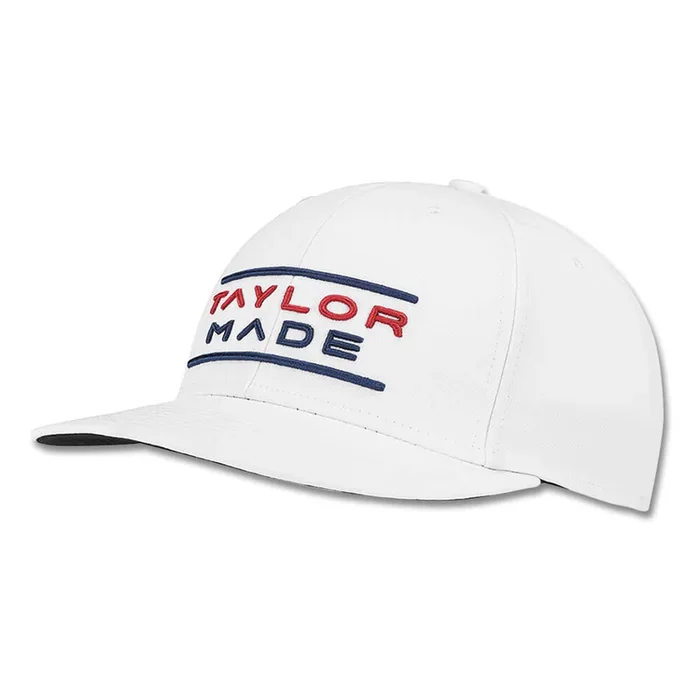TaylorMade Stretchfit Flatbill Hat Golf Cap White – 23 Men