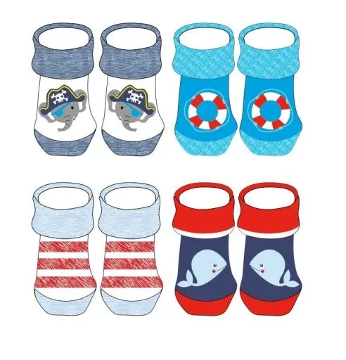 Tic-Tac-Toe Boy’s 4 Pack Infant Non Terry Bootie Box Set