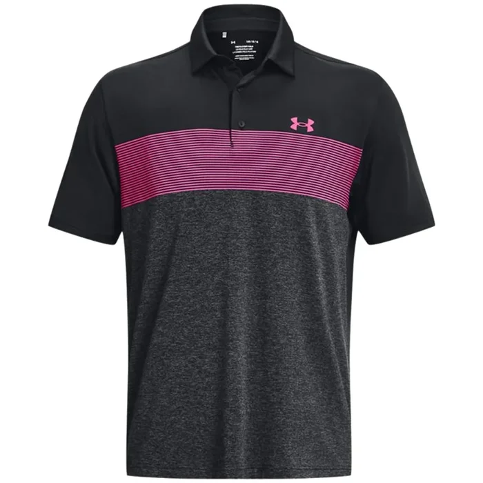 Under Armour Playoff 3.0 Low Round Stripe Polo Shirt – Black/Jet Grey/Rebel Pink
