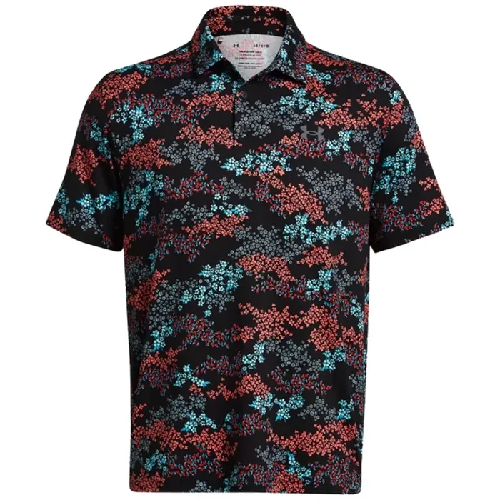 Under Armour Playoff 3.0 Printed Polo Shirt – Black/Hydro Teal/Castlerock