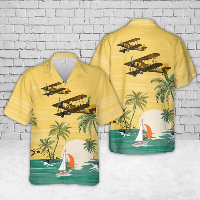 US Navy Naval Aircraft Factory N3N-3 Yellow Peril Hawaiian Shirt – Fanshubus.com