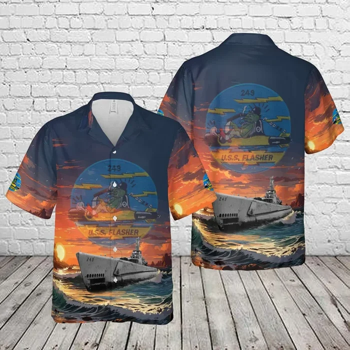 US Navy USS Flasher (SS-249) Gato-class submarine In WWII Hawaiian Shirt – Fanshubus.com