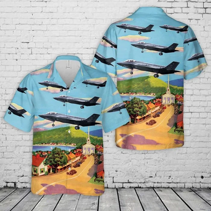 USAF Vermont Air National Guard 134th Fighter Squadron Lockheed Martin F-35A Lightning II Hawaiian Shirt – Fanshubus.com