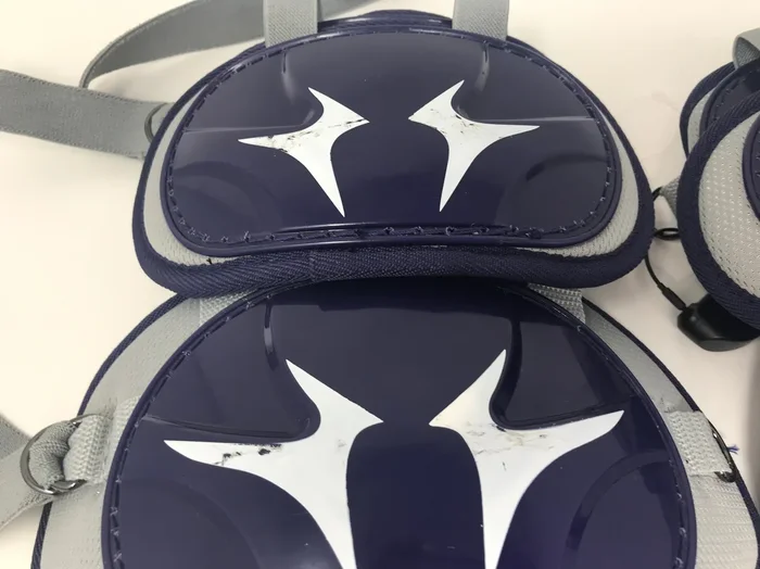 Used Mizuno Samurai Shin Guards 15.5″ Adult Baseball Catchers Purple/Gray