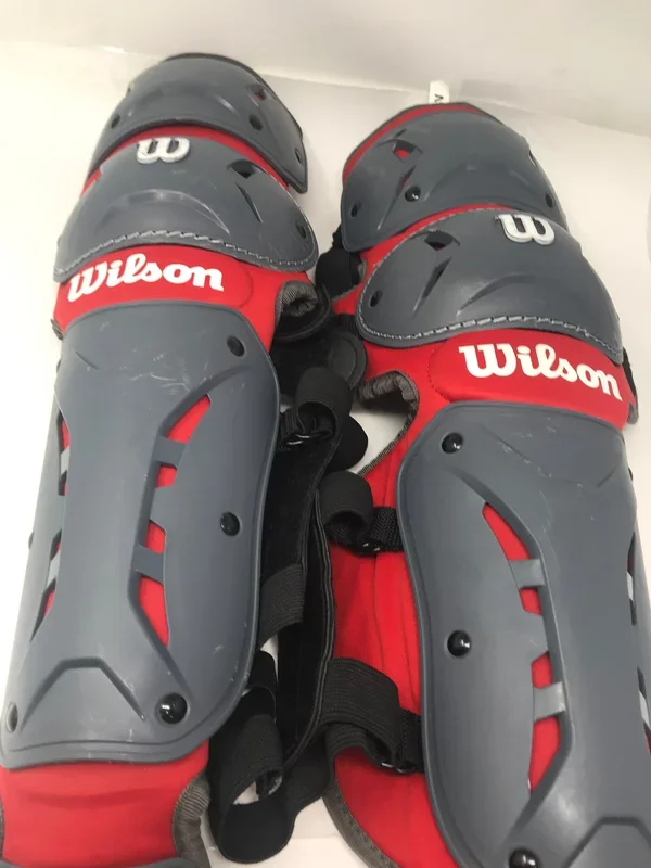 Used Wilson EZ Gear Catcher’s Leg Guards 13 Inch Red/Gray Easy On/Off