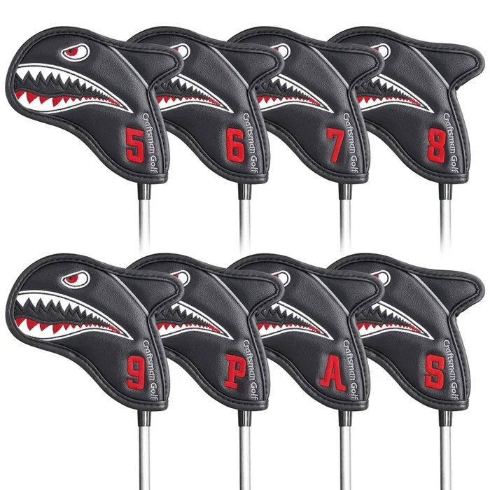 Shark Embroidery With 3D Fin Visible Numbers Iron Cover Set