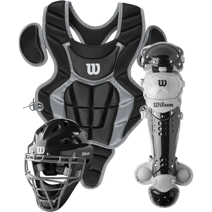 Wilson C200 Youth 3-Piece Baseball/Softball Catcher’s Gear Set Ages 7-12 – Black